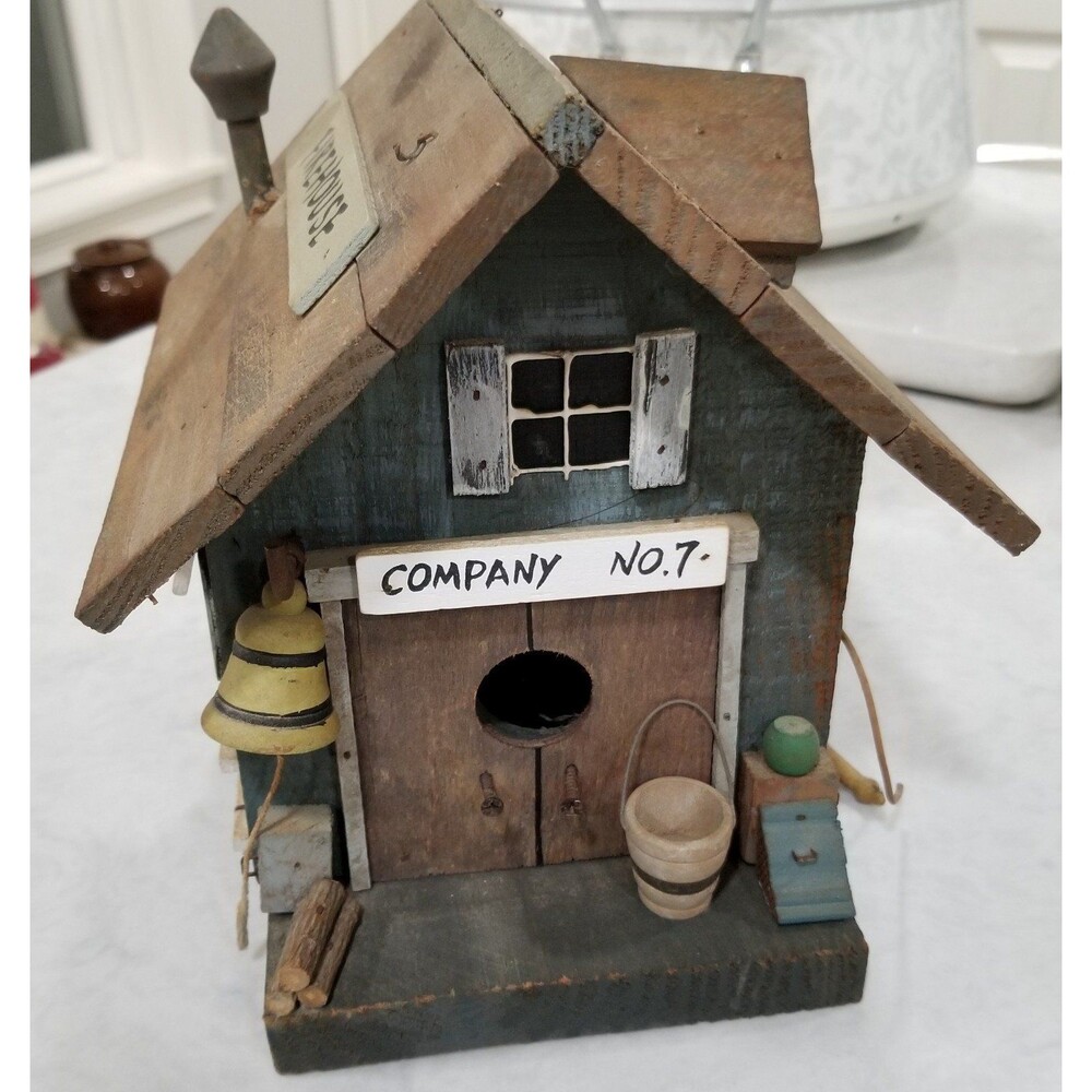 Vintage Firehouse birdhouse village piece wooden handpainted
